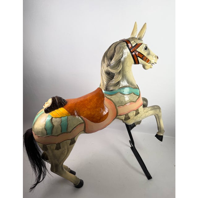 Large Hand-Carved Wooden Carousel Horse, 1920s For Sale - Image 9 of 10