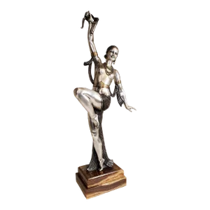 Early 20th Century Original French Art Deco Dancer by Joe Descomps in Patina, Silver and Gilt Bronze