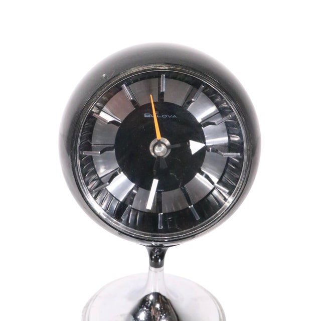 Black Mid 20th Century Space Age Pedestal Ball Clock Bulova 634 Made in Japan For Sale - Image 8 of 8