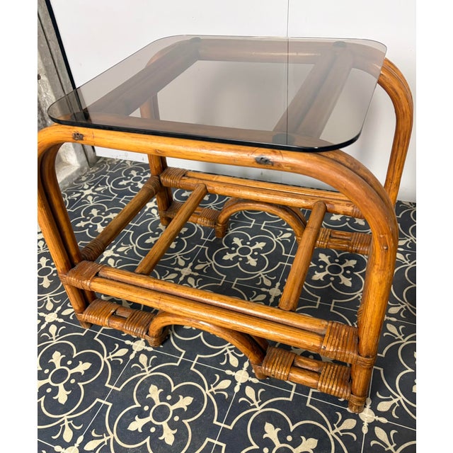 Mid-Century Modern Italian Bamboo and Rattan Side Tables with Smoked Glass, 1950s, Set of 2 For Sale - Image 13 of 18