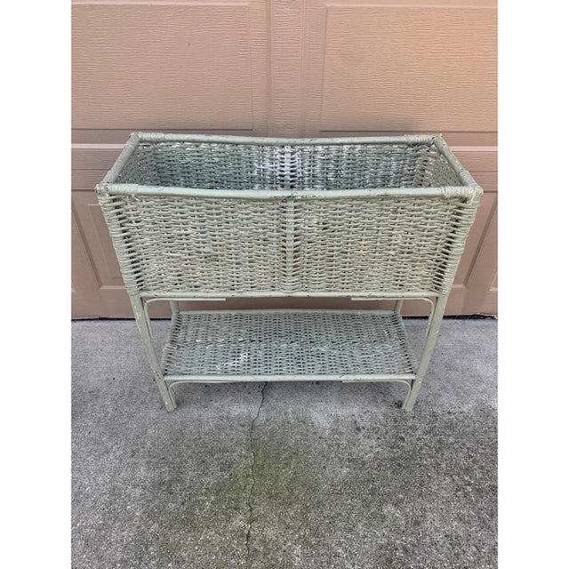 Antique Painted Wicker Plant Stand With Lower Shelf For Sale In South Bend - Image 6 of 12