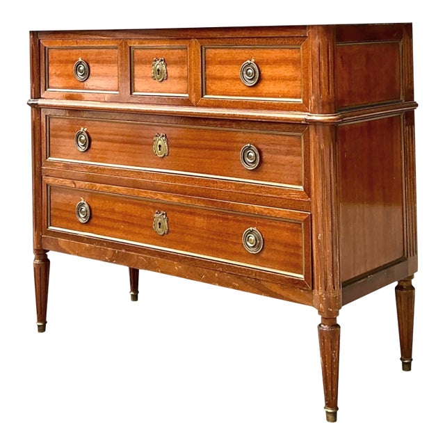 Vintage Louis XVI Neoclassical Style Wood and Marble Dresser For Sale