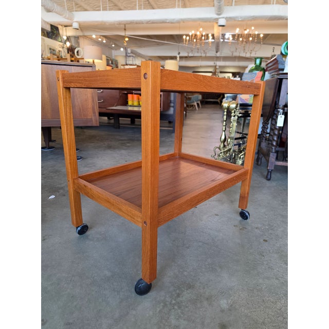 Mid-Century Modern Danish Teak Rolling Bar Cart / Tea Trolley For Sale - Image 12 of 16