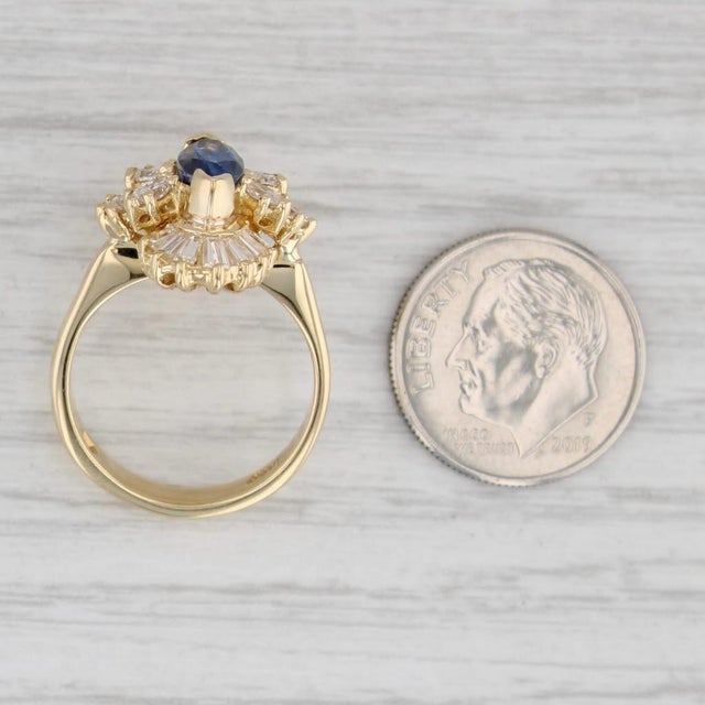 2.45ctw Marquise Blue Sapphire Diamond Halo Ring 18k Yellow Gold Size 5.75 For Sale In Greensboro - Image 6 of 7
