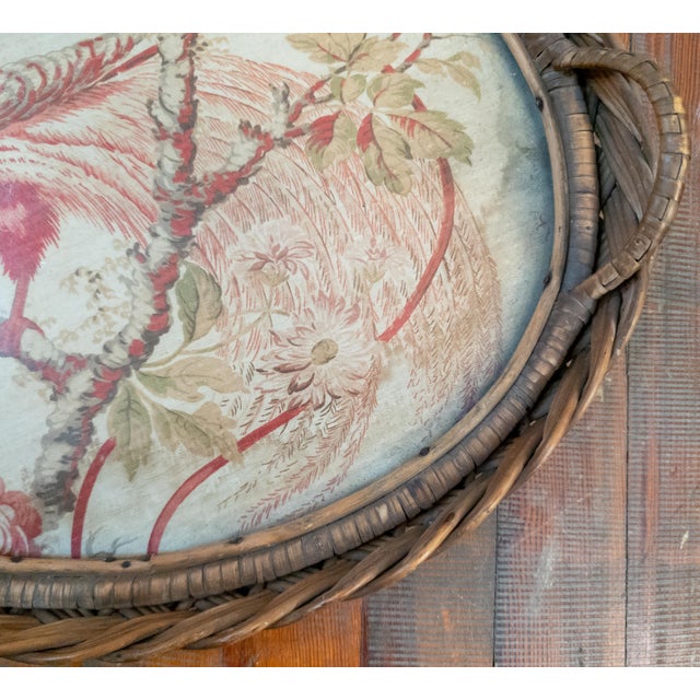 19th or 20th Century French Wicker Serving Tray With Tapestry Fragment of Bird For Sale In New York - Image 6 of 16