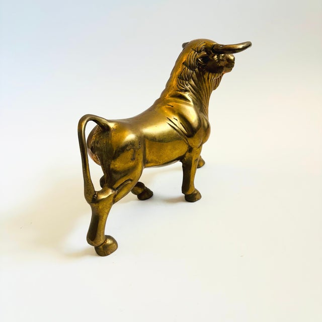 Mid-Century Modern Large Vintage Brass Bull Statue For Sale - Image 3 of 13