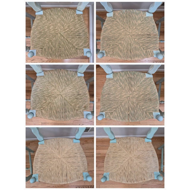 Late 20th Century Habersham Plantation French Country Painted Ladder Back Rush Seat Dining Side Chairs, Assembled Set of 6 For Sale - Image 10 of 18