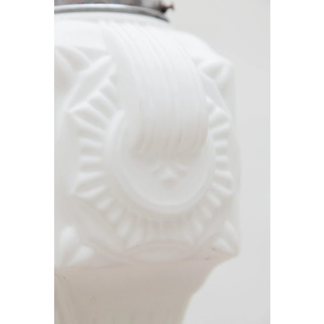 White Art Deco Opaline Milk Glass Skyscraper Pendant For Sale - Image 8 of 10