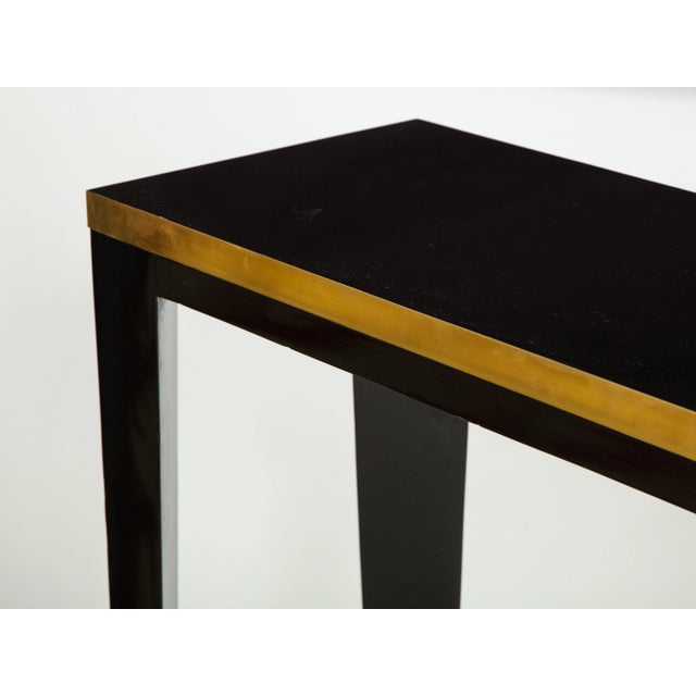 Not Yet Made - Made To Order Bespoke Ebonized Brass-Banded Consoles on Tapered Legs For Sale - Image 5 of 9