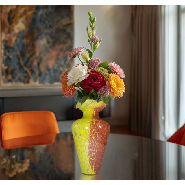 Vintage 14 In. Tall Murano Pink Yellow Spatter Confetti Vase For Sale - Image 15 of 18