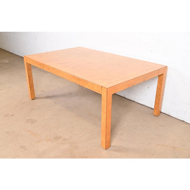 Wood John Widdicomb Mid-Century Modern Burl Wood Parsons Extension Dining Table, Newly Refinished For Sale - Image 7 of 12