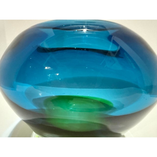 Waterford Evolution Blue & Lime Green Cased Art Glass Sculptural Bowl – Modern Centerpiece For Sale - Image 11 of 12