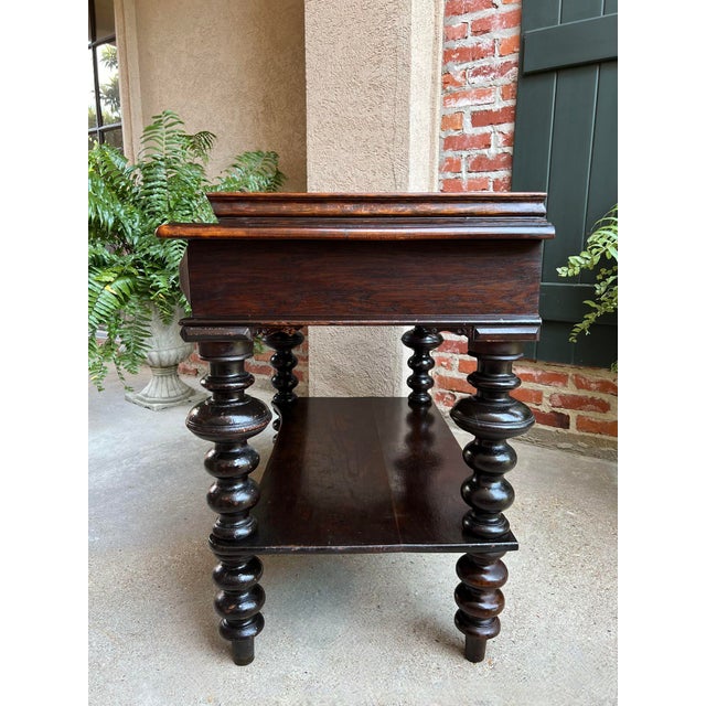 Antique English Hall Sofa Table Sideboard Carved Oak Bobbin Leg C1910 For Sale - Image 10 of 12