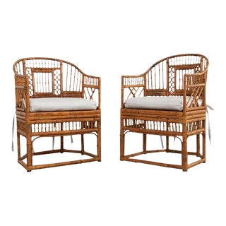 Pair of Brighton Pavilion Style Bamboo Cane Dining Armchairs For Sale