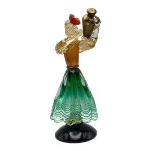 Murano Salviati Peasant Woman Wine Bearer Sculpture/Figurine With Gold Flecks and Gold Leaf (Vintage 1960s)