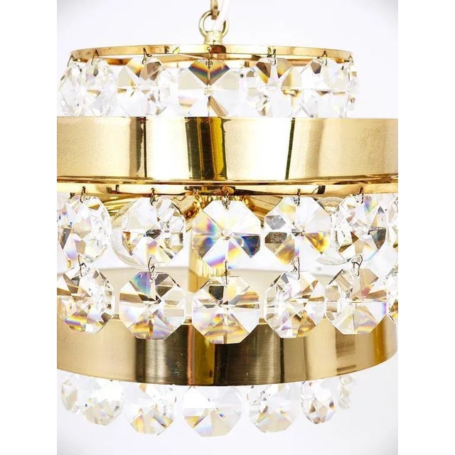 Gold Gold-Plated Bakalowits Brass Chandelier with Diamond Crystals from Bakalowits & Söhne, Austria, 1970s For Sale - Image 8 of 11