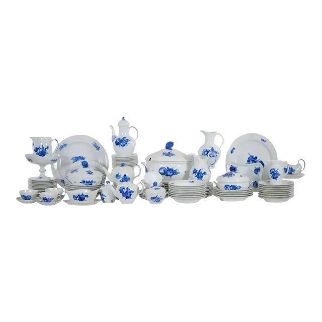 Blue & White Royal Copenhagen Denmark Part Dinner Set With Serving Pieces For Sale