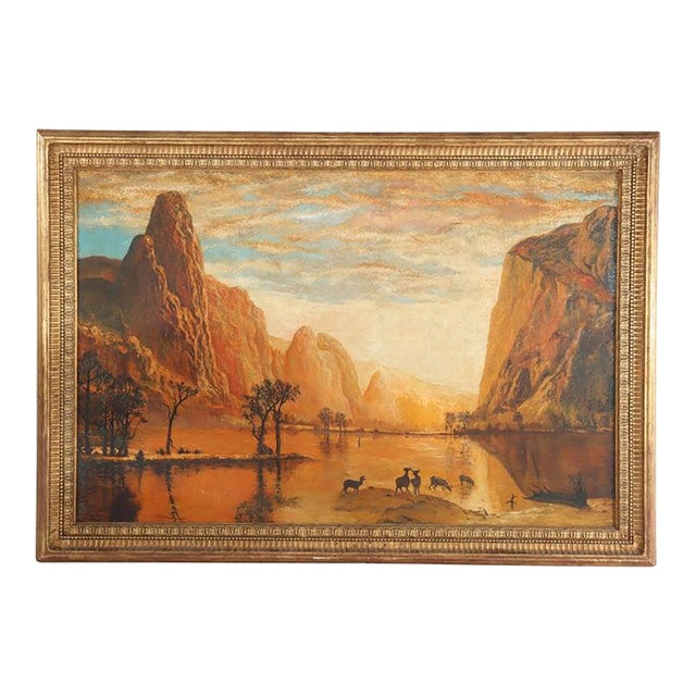 Monumental Antique Hudson River School Oil on Canvas Southwestern Landscape For Sale