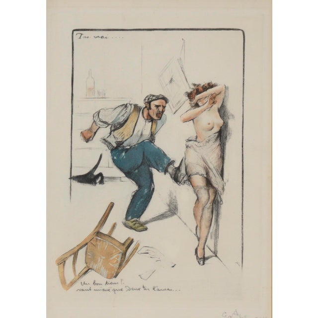 Realism Satirical French Illustration of Man and Woman by Gaston Hoffmann For Sale - Image 3 of 6
