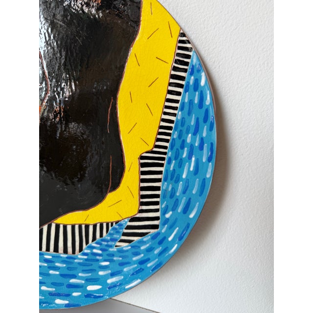 1980s 1980s Lois Barton Hand-Painted Figurative Modernist Art Ceramic Decorative Plate For Sale - Image 5 of 10