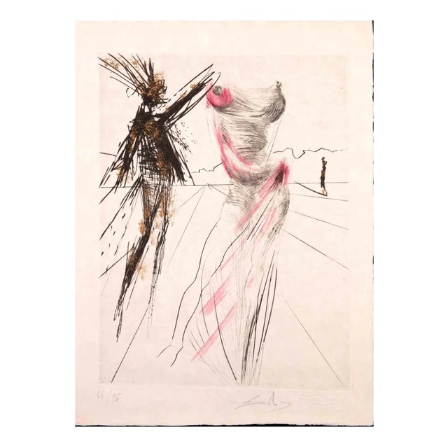 Giacomo Porzano, Blue Rose, Original Etching, 1970s For Sale