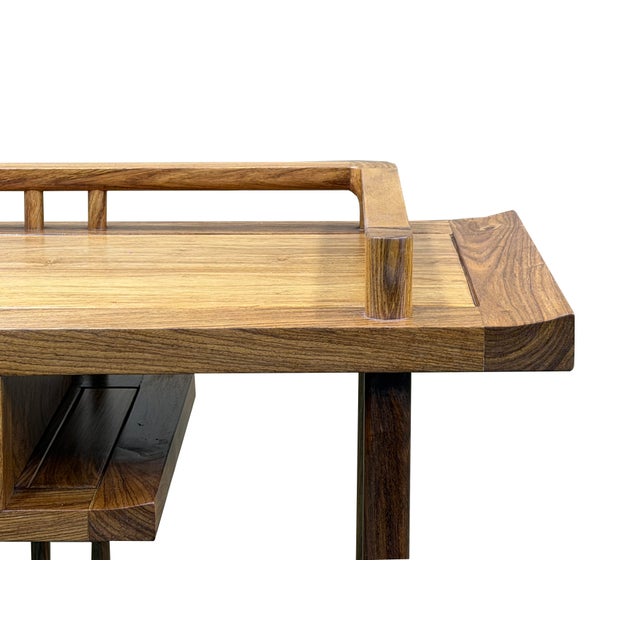 Simple Oriental Minimalistic Natural Wood Console Side Table Desk For Sale - Image 9 of 14