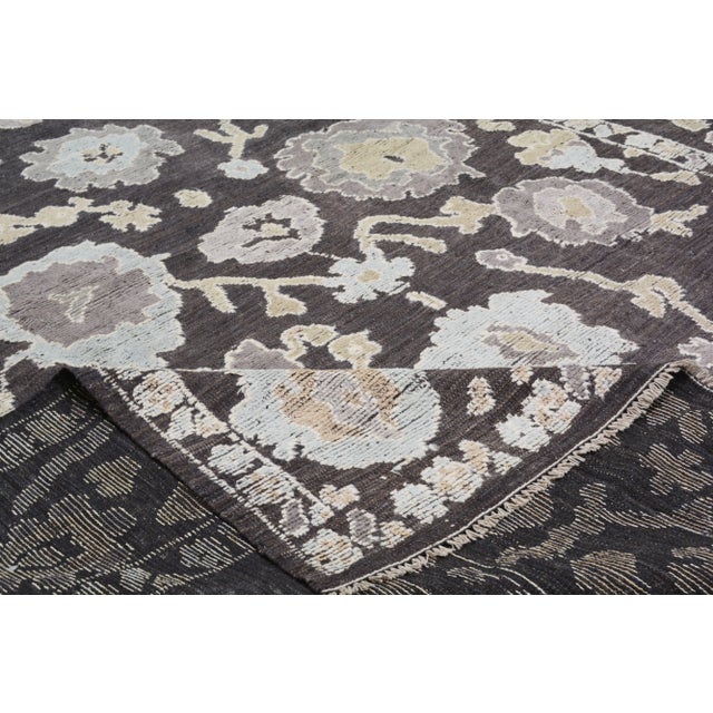 1990s Turkish Oushak Hand Knotted Rug With Soft Hi-Low Texture,9'X12'4" For Sale In New York - Image 6 of 7