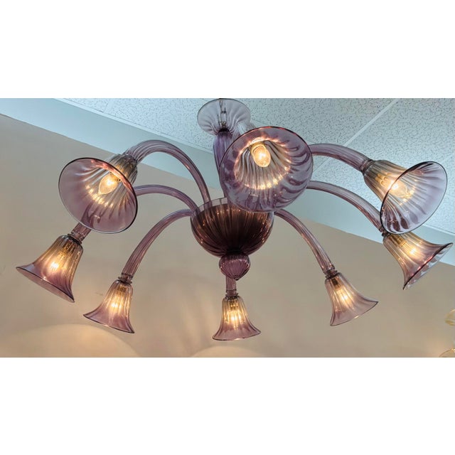 Original retail $7360, timeless Myran Allan Luxury Lighting Italian Mouth-Blown Amethyst Myran Glass Chandelier, showroom...