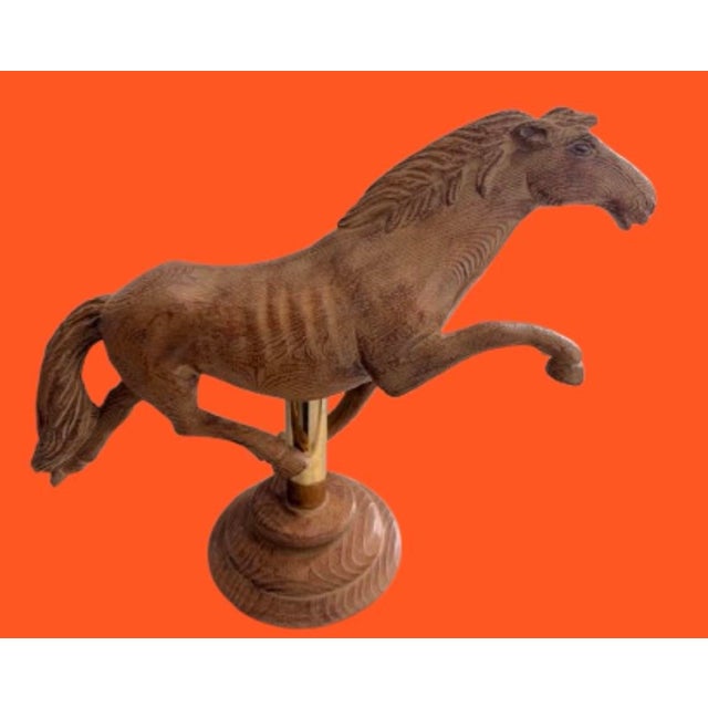 Vintage Hand Carved Large Stallion Wood Sculpture Equestrian Decor. For Sale - Image 11 of 11