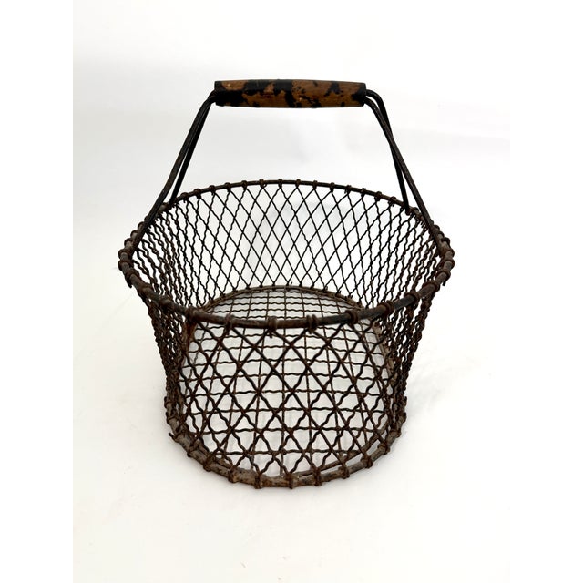 Wood Vintage French Wire Gathering Basket W/ Wooden Grip For Sale - Image 7 of 9