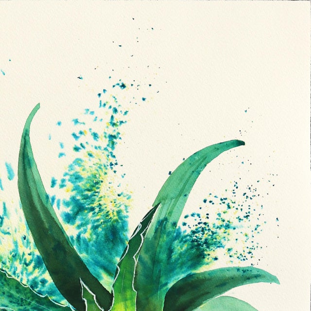 Abstract Aloe Vera - Abstract Green Blue Contemporary Botanical Artwork on Paper Original Artwork by Xiao Wen Xu For Sale - Image 3 of 8