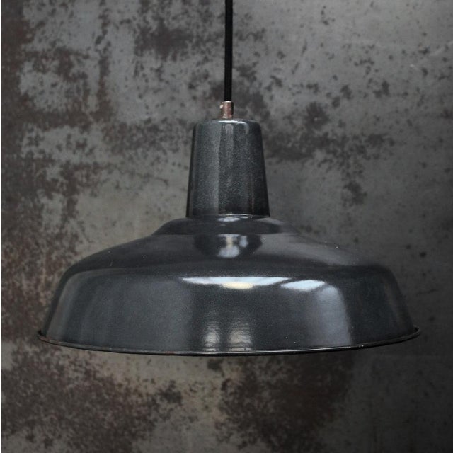 French factory pendant light Black enamel, white interior E27 / E26 Up to 250V (Europe/UK Standard).The wiring of this...