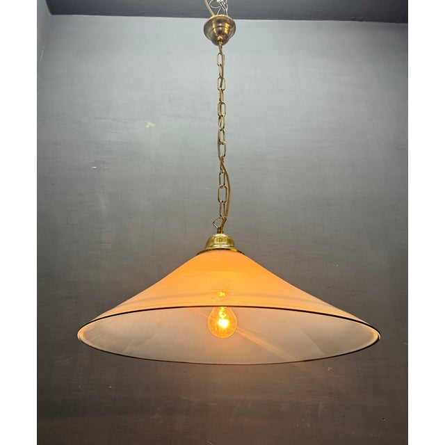 Mid-Century White Murano Glass Pendant Light with Black Rim, Italy, 1970s For Sale - Image 9 of 14