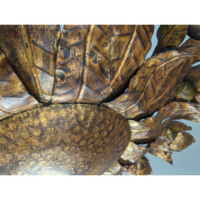Large Mid-Century Gilt Metal Sunburst Ceiling Lamp with Floral Motif, 1950s For Sale - Image 11 of 14