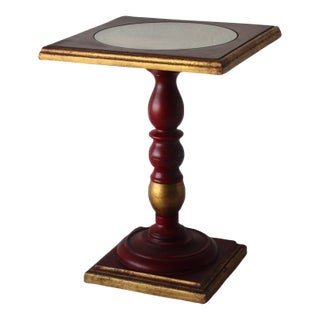 Vintage Italian Florentine Style Gold Gilt Wood Pedestal Side Table Glass Insert For Sale
