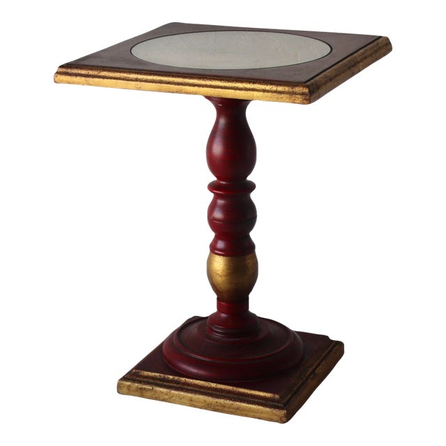 Vintage Italian Florentine Style Gold Gilt Wood Pedestal Side Table Glass Insert For Sale