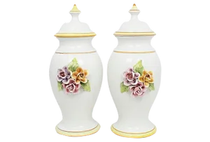 Mid-Century Italian Porcelain Ginger Jars - a Pair