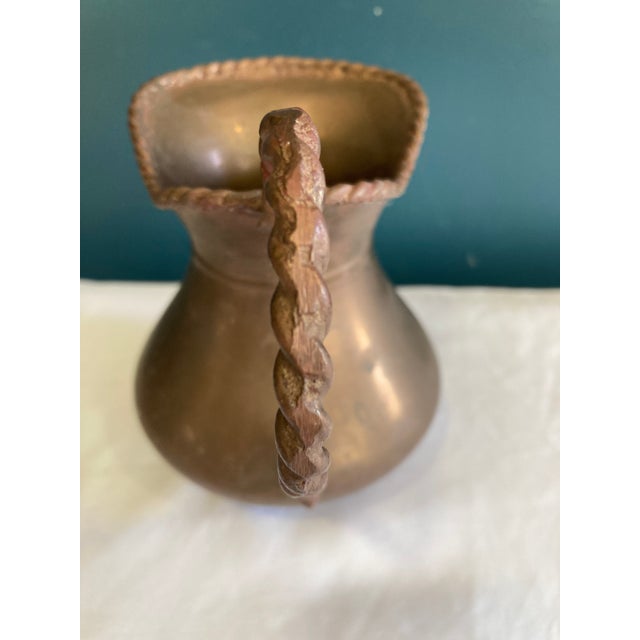 Brass Vintage Hammered Brass Pitcher With Twisted Handle For Sale - Image 8 of 13