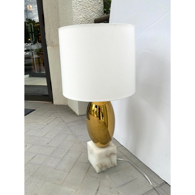 Modern Brass Lamp on Marble Cube Base For Sale In Atlanta - Image 6 of 7
