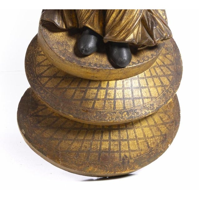 Our lady of ascension portuguese sculpture, 17th century in polychrome wood. Small defects and traces of treated...