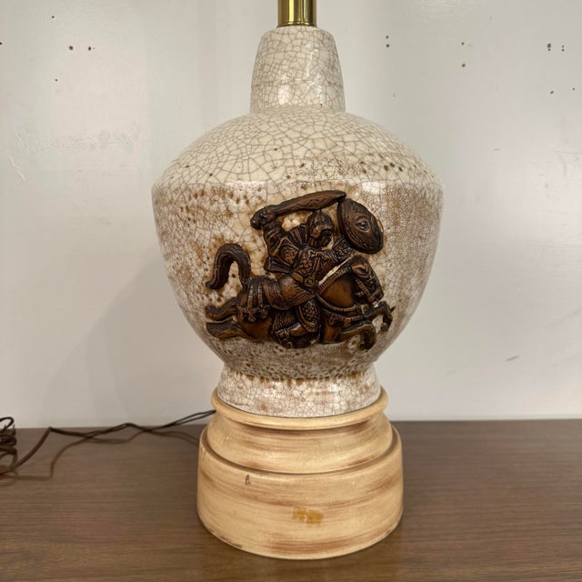 Mid-Century Modern Mid Century Modern Large Scale Ceramic Chinoiserie Knight Table Lamp. James Mont Style For Sale - Image 3 of 12