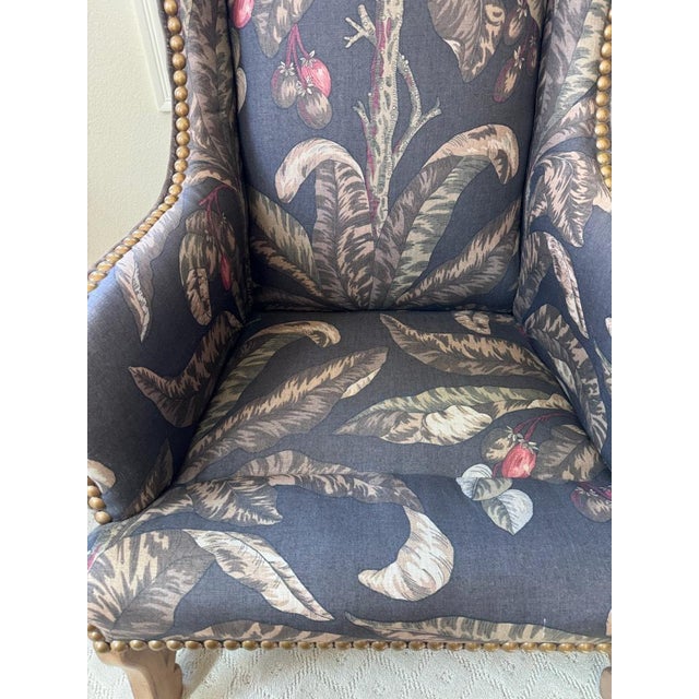 Pair Vintage Trouvailles Upholstered Wing Back Nailhead Trimmed Chairs Pair French Regence Upholstered Wing Back Large...