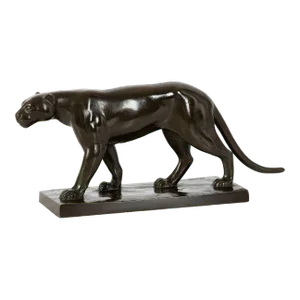 German Art Deco Antique Bronze Sculpture “Stalking Panther”, Wilhelm Schade