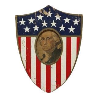 Vintage Americana Wooden Shield Frame & 1904 Philadelphia Press Geo Washington For Sale