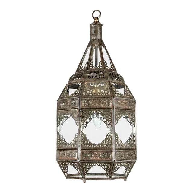 Vintage Moorish Clear Glass Hanging Lantern For Sale
