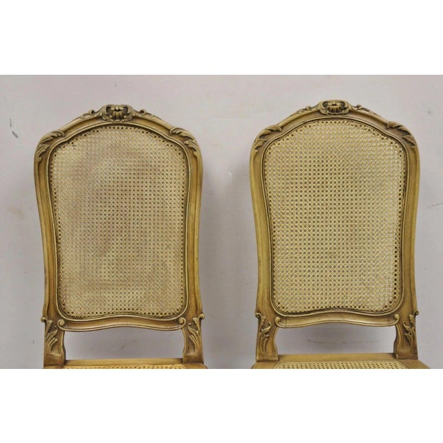 Antique French Provincial Louis XV Style Carved Walnut Cane Side Chair - A Pair For Sale - Image 4 of 11