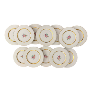 Mid 20th. Century Theodore Haviland Marlborough Gold Encrusted Floral Medallion Center Cabinet Dinner Plates- Set of 12