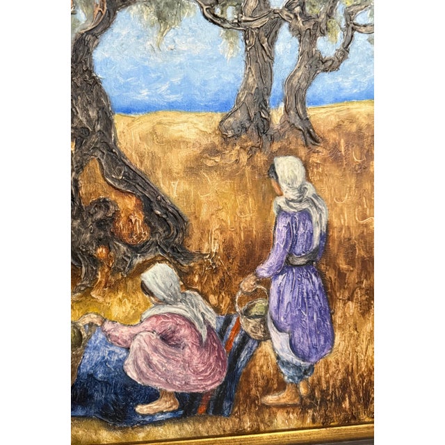 Textile Zvi Livni, Modernist Picnic Olive Trees Israel Landscape Oil Painting Zvi Livni Israeli Art, 20th Century For Sale - Image 7 of 9