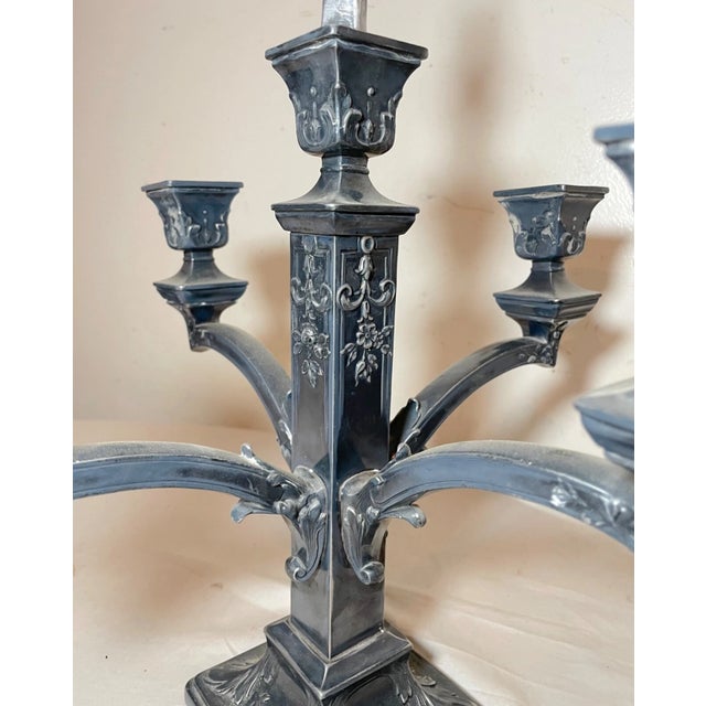 Antique Ornate 5 Branch Silver-Plate w.b. Candlestick Candelabra Centerpiece For Sale - Image 4 of 10