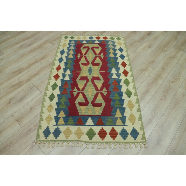 1970s Boho Style Turkish Vintage Hand Knotted Geometric Design Oushak Kilim Rug For Sale - Image 10 of 10